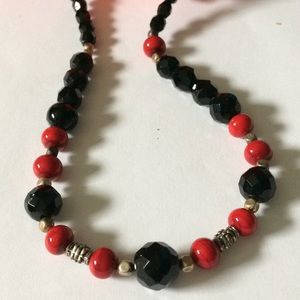 Vintage 925 onyx coral necklace